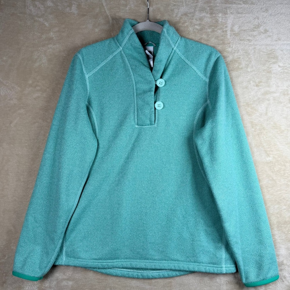The North Face Womens Mint Green Fleece 2 Button Pullover Large Stand Collar